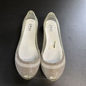 Chic By Lady Couture Women's 9 Jelly Flats Rhinestones Peep Toe New Glitter